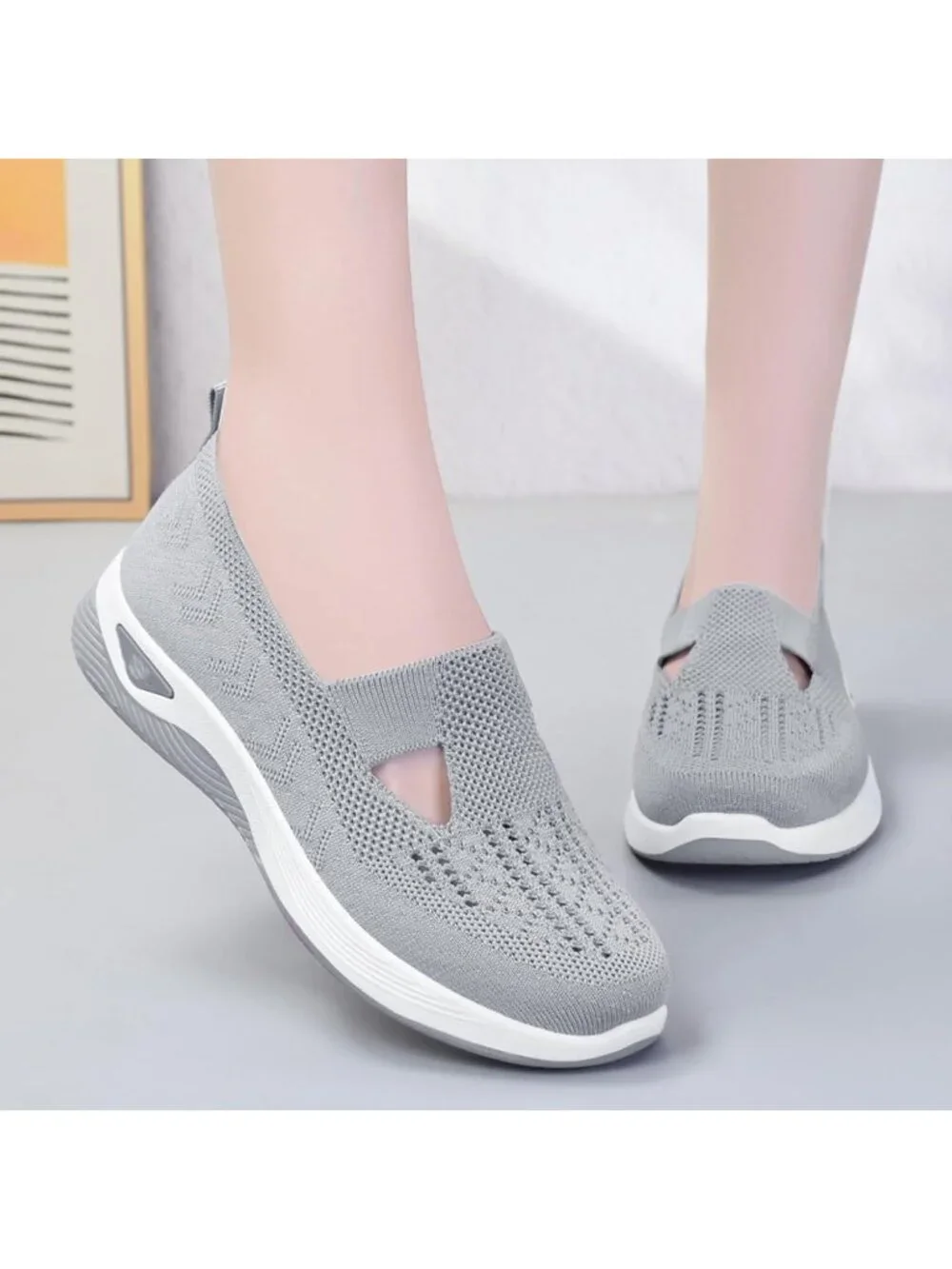 Women's Grey Lightweight Orthopedic Woven Breathable Pull On Sneakers